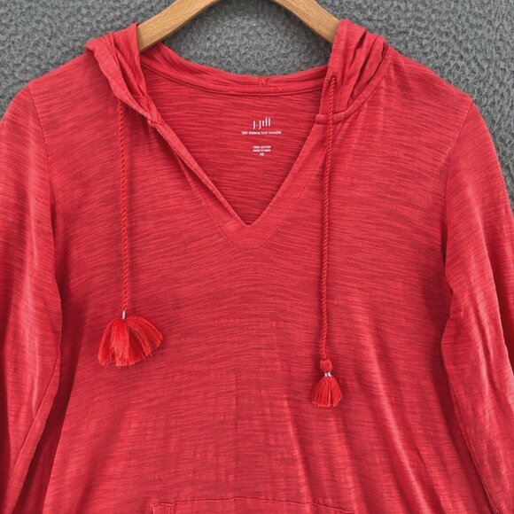 J Jill Hoodie Womens Extra Small Orange Roll Tab Sleeves Knit V Neck Pocket Tee* - Picture 2 of 11